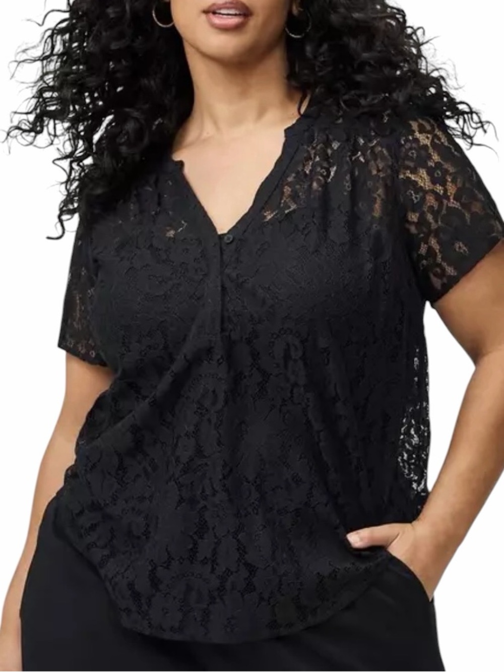 Torrid Black Floral Lace Flutter Sleeve V-Neck Blouse Size 3 (3X)